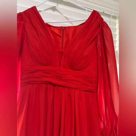 Long Sleeve Bridesmaid Dresses for Women Chiffon evening Dress with Slit - Picture 5 of 10